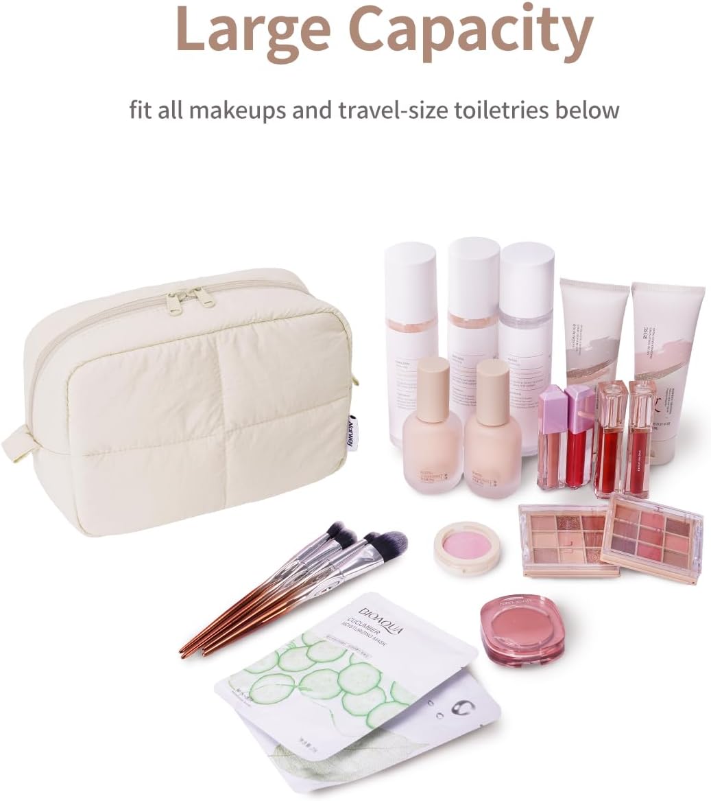 Narwey Puffy Makeup Bag Travel Toiletry Bag, Quilted Cosmetic Bag for Women