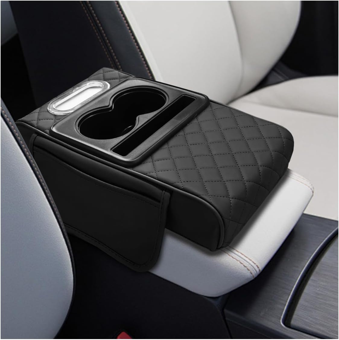 Leather Car Center Console Cover, Armrest Booster Cushion, Black