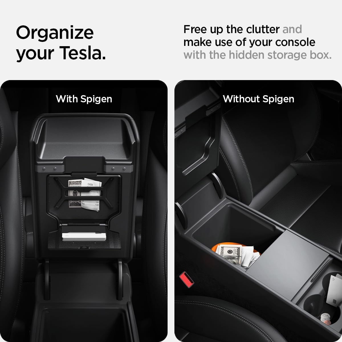 Spigen One-Tap Hidden Storage Box for Tesla Model Y Juniper & Model Y L (Standard, Premium & Performance 2026/2025) and Model 3 Highland (Standard, Premium & Performance 2026/25/24)