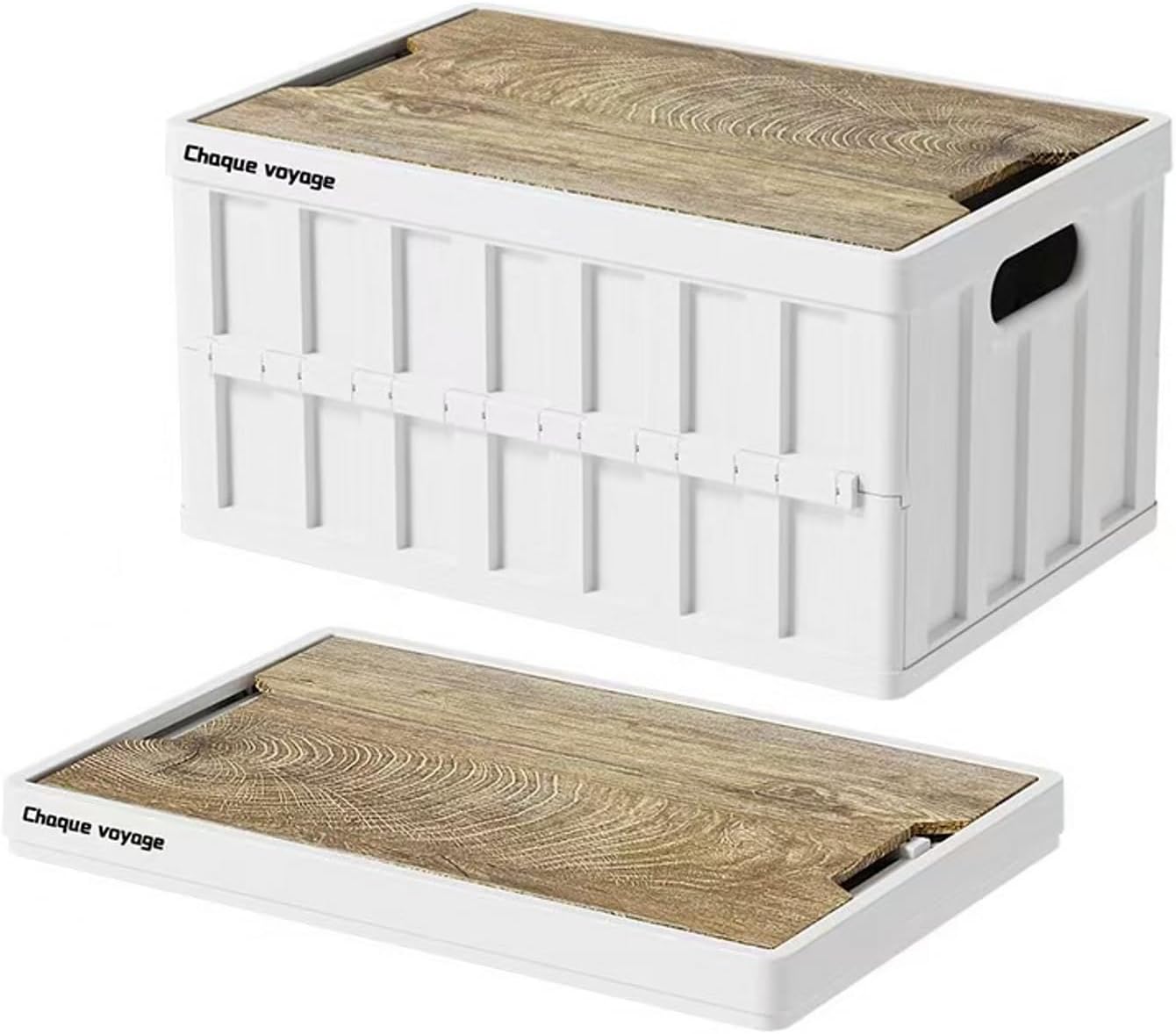 3 Pack 50L Mix Color Random Collapsible Storage Crate with Wooden Lid, Stackable Foldable Bin with Handles