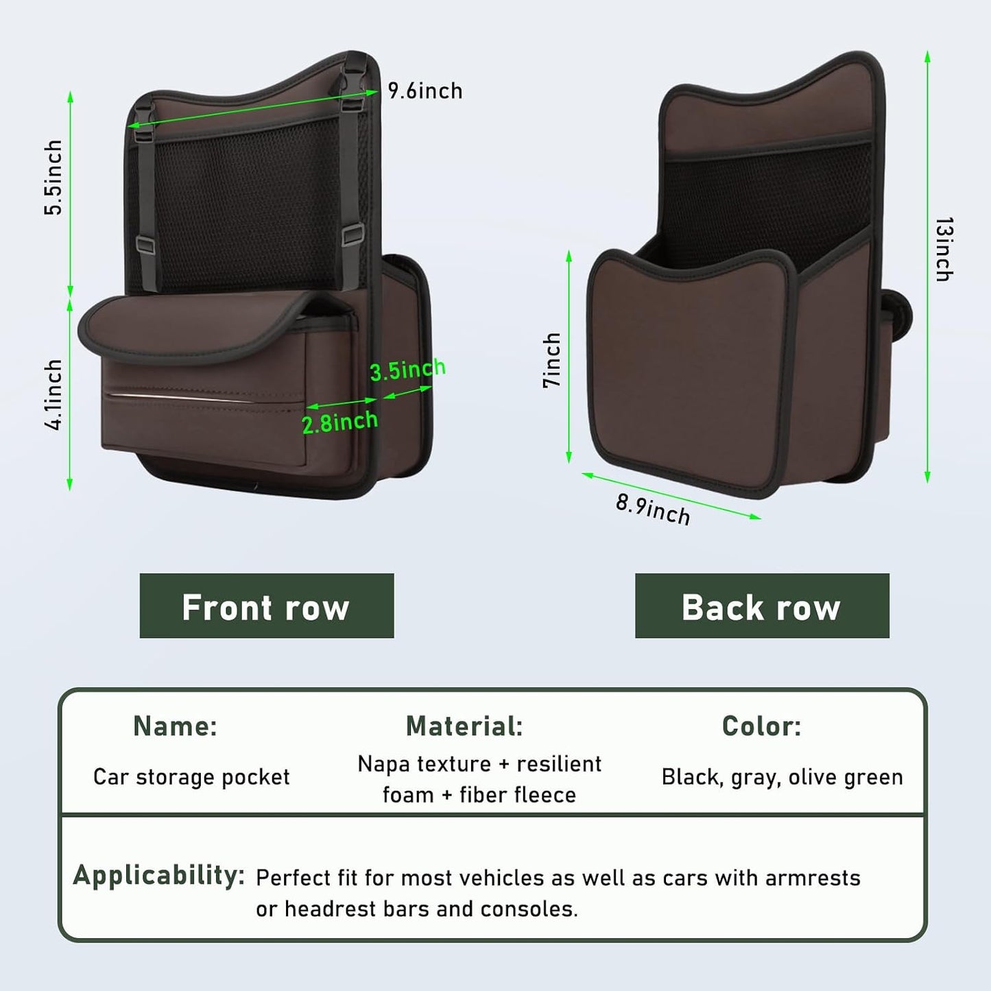 Ohleats Car Organizer Storage Between Seats, Nappa Leather Auto Handbag Holder for Document Phone Storage, Large Capacity Automotive Console Pocket Purse, Car Accessories (Brown)