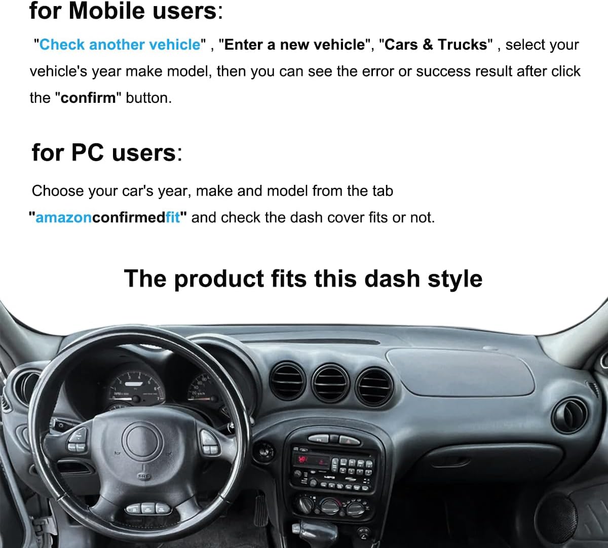 Dash Cover Mat Custom Fit for Pontiac Grand AM (Black) K208