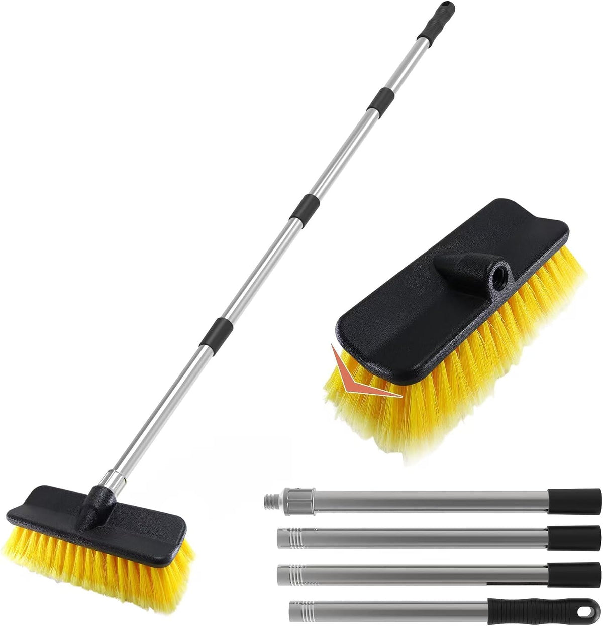 Car Wash Brush with 55" Long Handle | Car Wash 10" Dip Soft Brush | No Scratch Soft Bristle Brush for Car, RV, Boat, Solar Panel, House Siding, Snow, Floors Washing