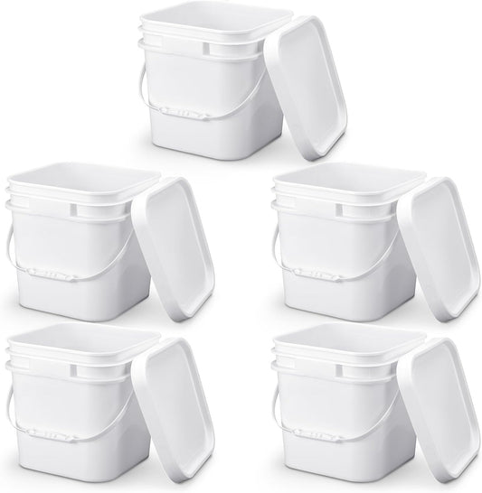 Suzile 2.2 Gallon White Food Grade Bucket with Lid Square Plastic Bucket 10L Utility Industrial Pail with Handle Container for Food Oil Tub Water Fishing Paint House Cleaning Car Washing
