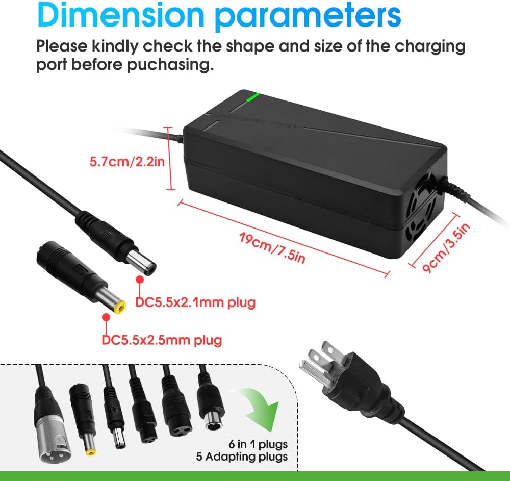 67.2V5A Charger with 6-in-1 Plug for 60V Lithium Battery Such as Car Truck Lawn Mower Boat Marine Batteries (67.2V5A-(6-in-1 Plug))
