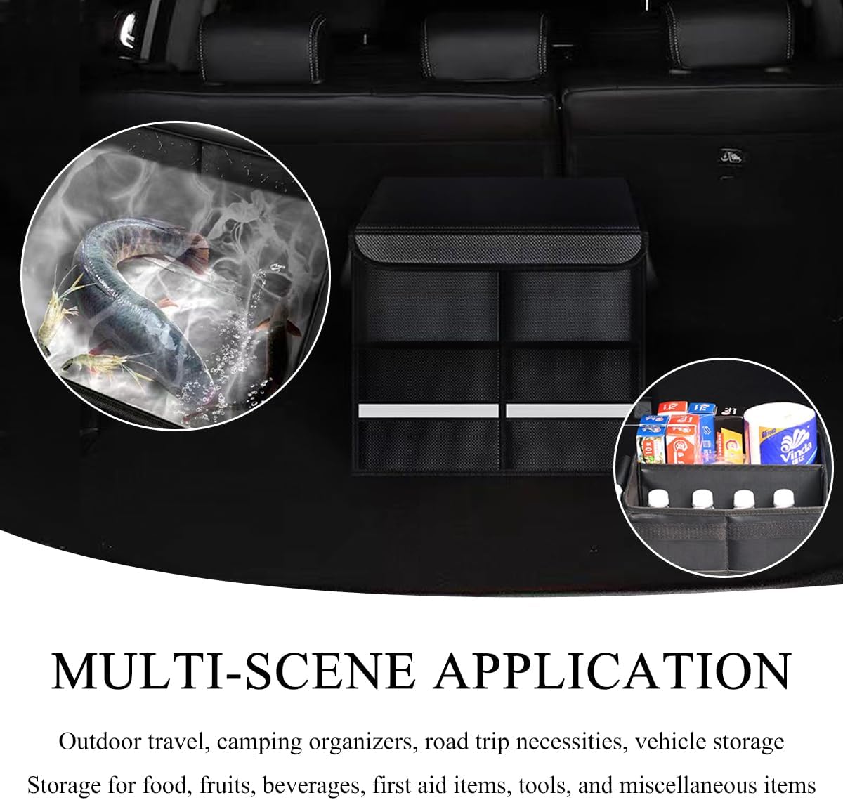 Trunk Organizer With Lid, Collapsible Waterproof Oxford Car Organizer with Aluminum Handle Base Plate, 2-Compartment 28L Sturdy Trunk Cargo Storage Organizer for RV SUV Truck (Black)