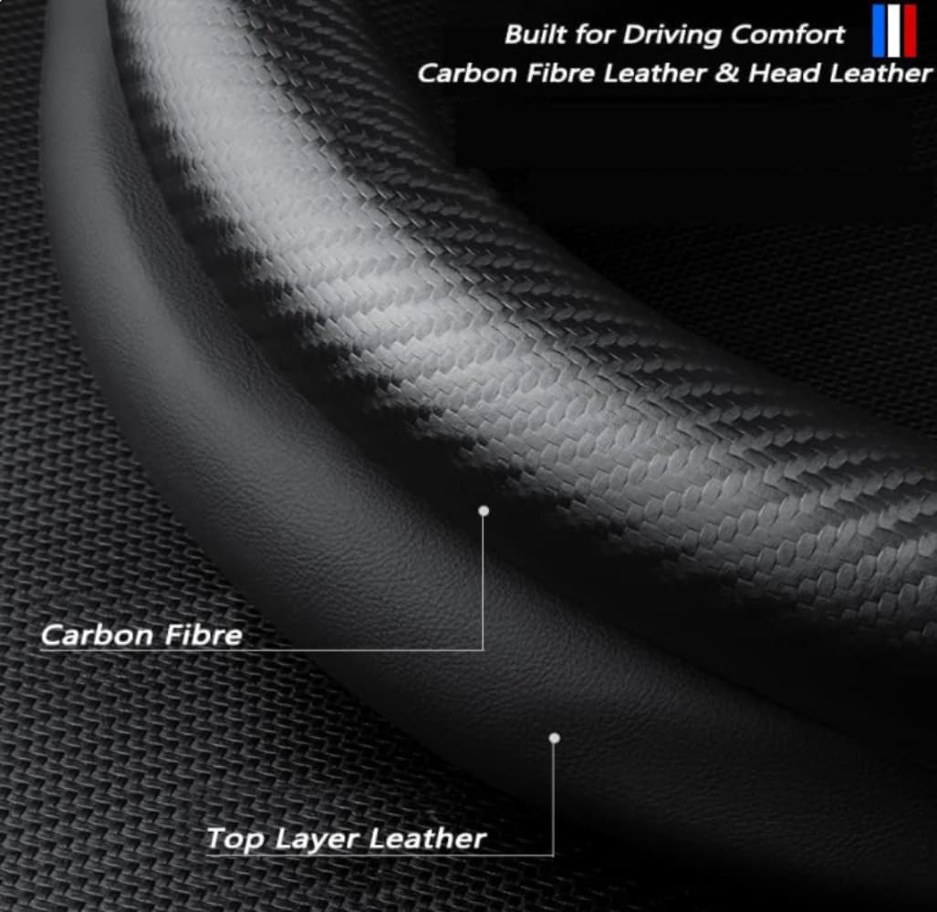 Custom-Fit Car Steering Wheel Cover Compatible with Audi, Premium Stylish NAPA Leather Carbon Fiber Texture Protector, Non-Slip, Audi Compatible Accessories (Black) 37cm to 38cm