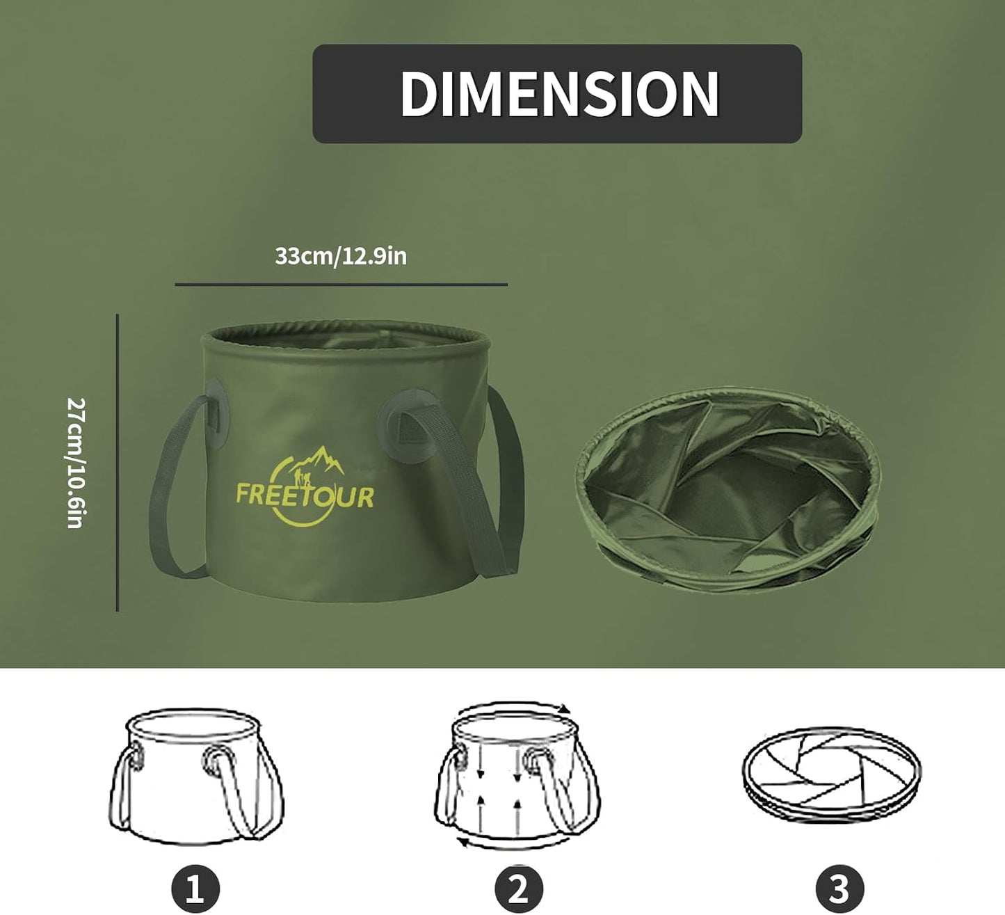Baiao Collapsible Bucket 5 Gallon, Portable Collapsible Bucket with Handle, Folding Water Container for Fishing Camping Beach Hiking Home Travel Car Washing(Green 20L)