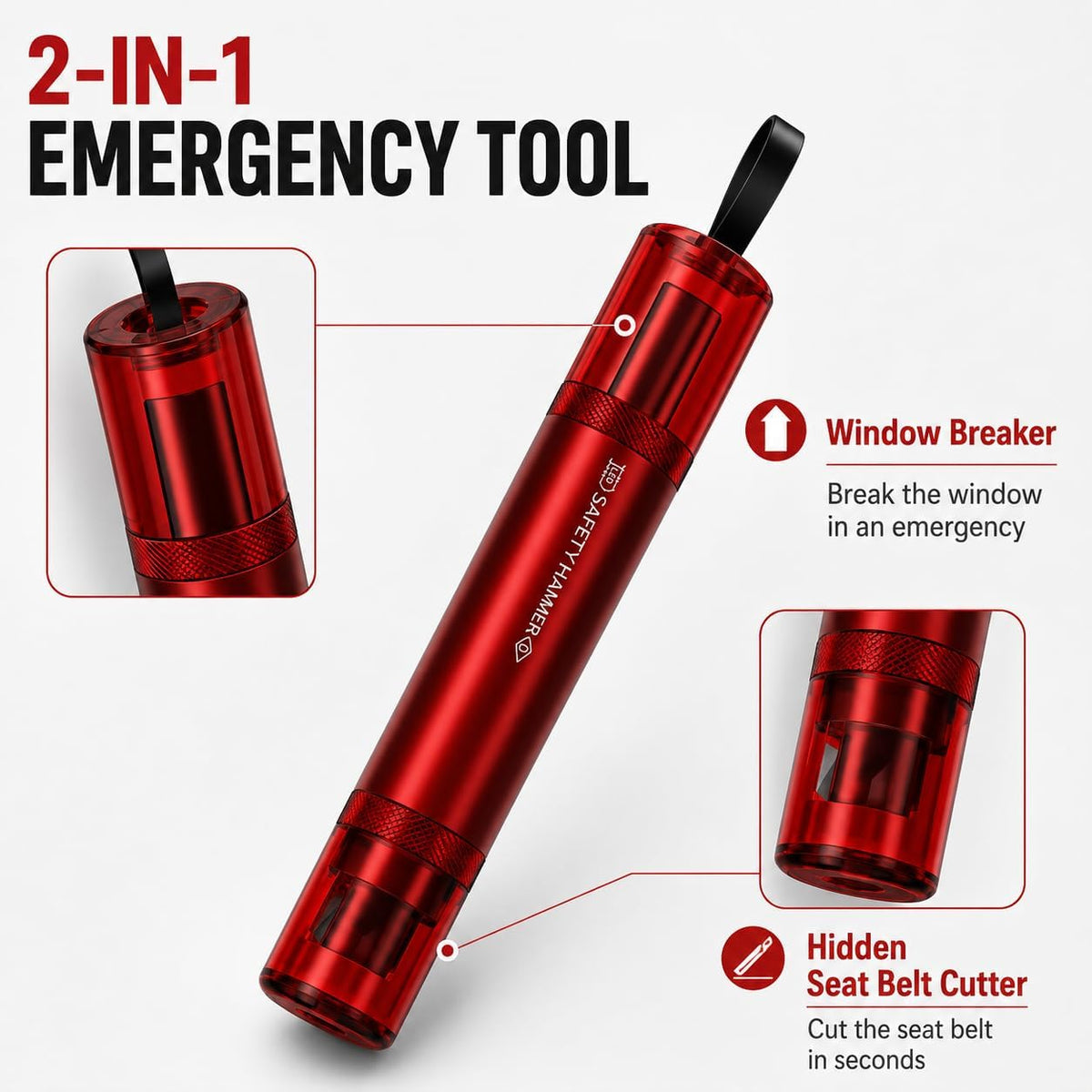 4 Pack Car Window Breaker and Seatbelt Cutter, Red