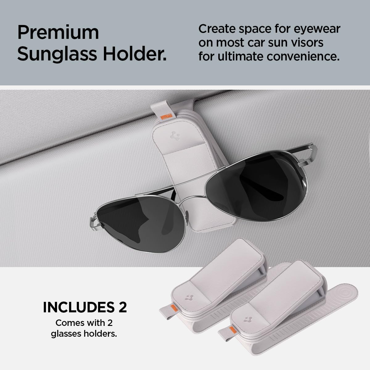 Spigen EZ Slide & Brush Screen Cleaner for Car (White) with 2 Pack Magnetic Vegan Leather Sunglass Holder for Car Sun Visor (Gray)