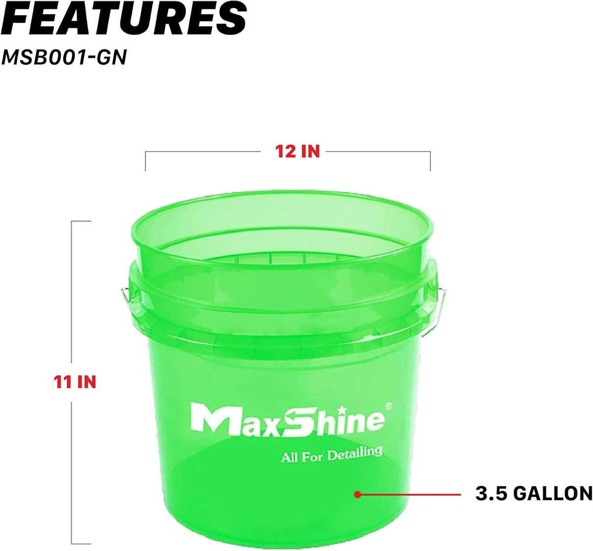 Maxshine 3.5 Gallon Universal Detailing Bucket – Car Wash Bucket for Scratch-Free Washing – Garage Storage & Auto Detailing Tool Holder – Holds Soap, Foam Cannon, Brushes, Microfiber Towels (Green)
