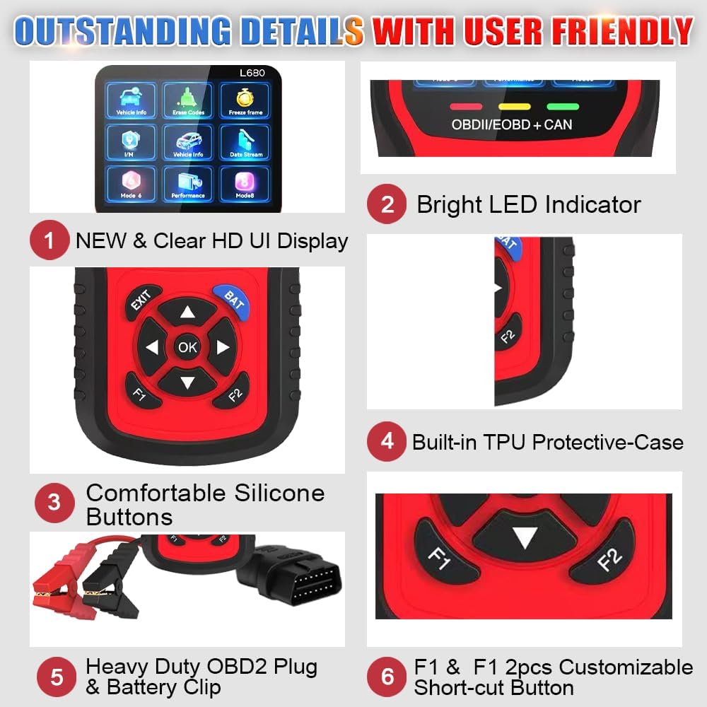 2-in-1 OBD2 Scanner with Battery Tester: 1S Read & Clear Check Engine Codes + Test Battery in 3 Mins - DIY Car Diagnostic Tool with Cold Cranking Amps for Pre-Trip Safety on 1996+ Vehicles