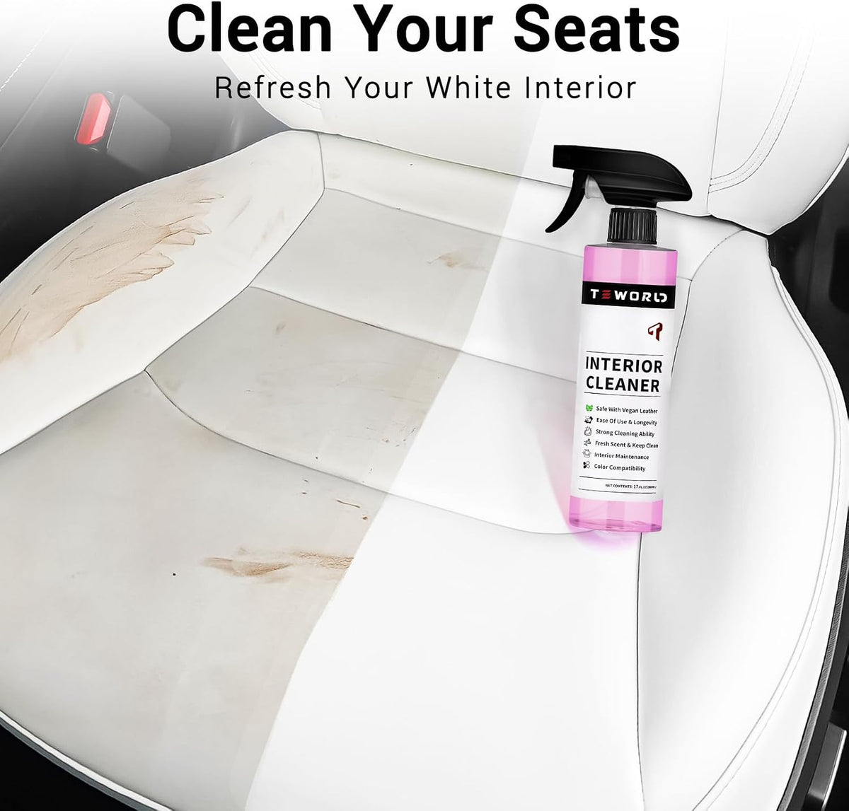 Tesla Seat Cleaner & Stain Remover, Tesla Interior Cleaner for White & Black Vegan Leather | Tesla Model Y Juniper Accessories 2026 & Tesla Model 3 Accessories, S/X/Cybertruck