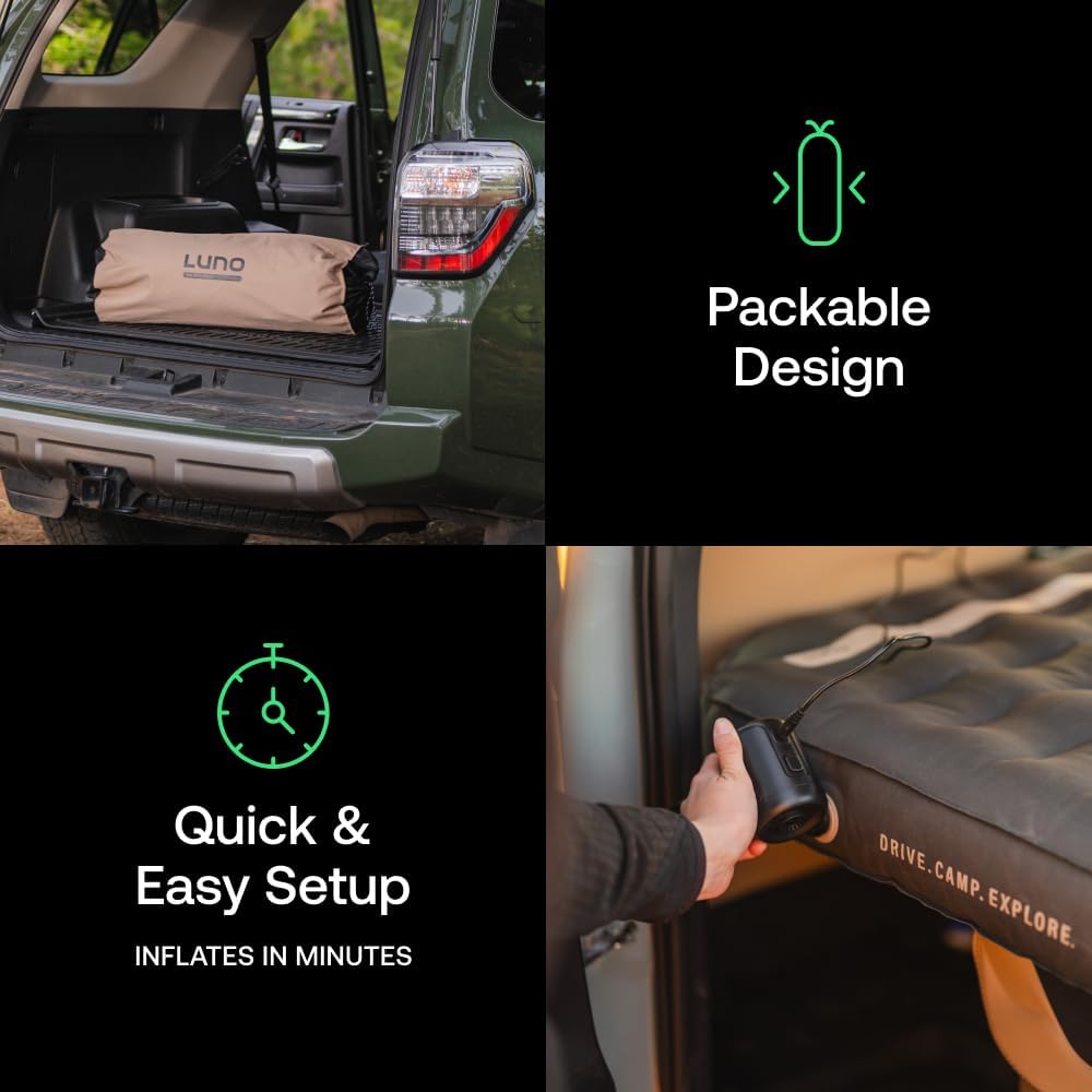 Luno Camp Air Mattresses for 4th & 5th Gen Toyota 4Runner | Inflatable Car Bed w/Pump Included | Foldable Mattress & Sleeping Pad for Camping | Tent & Car Camping Air Mattress - 2 People up to 6'2"