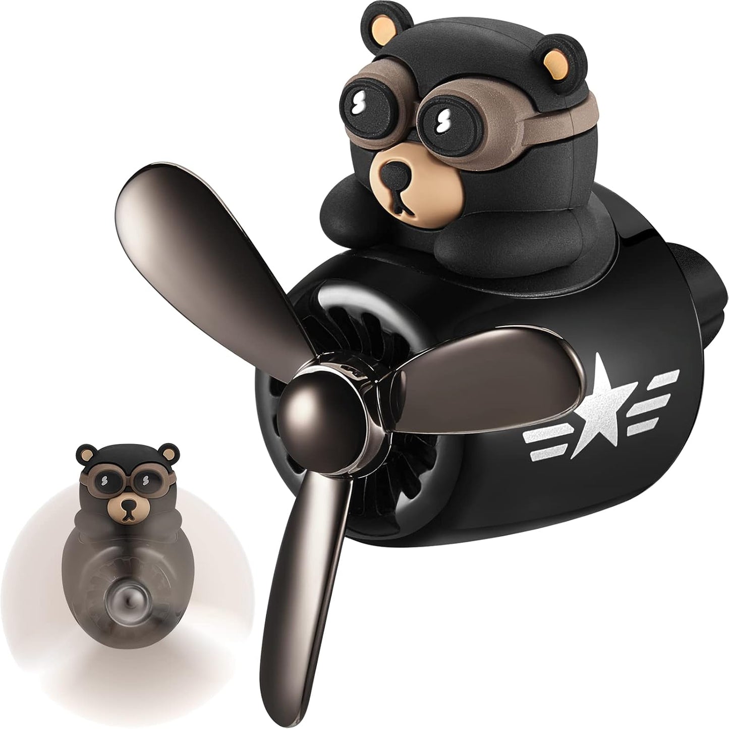 Cartoon Bear Car Air Fresheners 2 Pack Pilot Black Automotive Air Outlet Fan Cool Cute Air Freshener for Car Creative Car Perfume Decoration for Vehicle Vent Scent Clip Diffuser Ornament Accessories