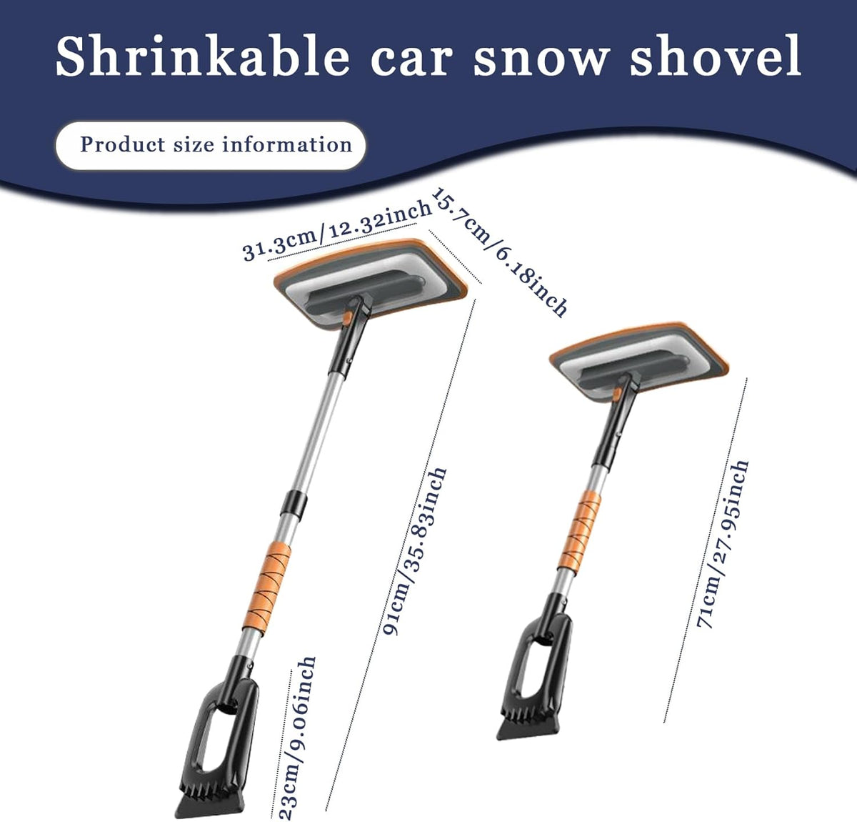 Car Snow Brush Extendable 360° Rotation with ABS Shovel Sponge Handle Ergonomic Lightweight for Vehicles Trucks SUVs
