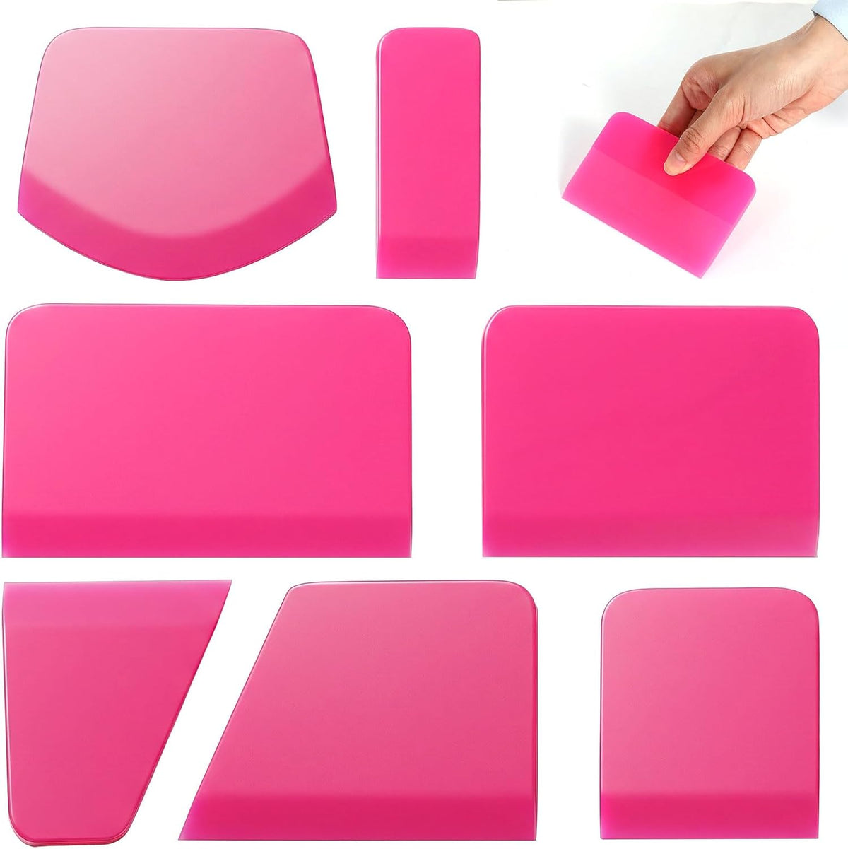7pcs TPU PPF Squeegee Kit for Car - Anti-Scratch Soft Rubber Squeegee for Vinyl Wrap, Window Tint Tools, Paint Protection Film & Household Cleaning - Pink