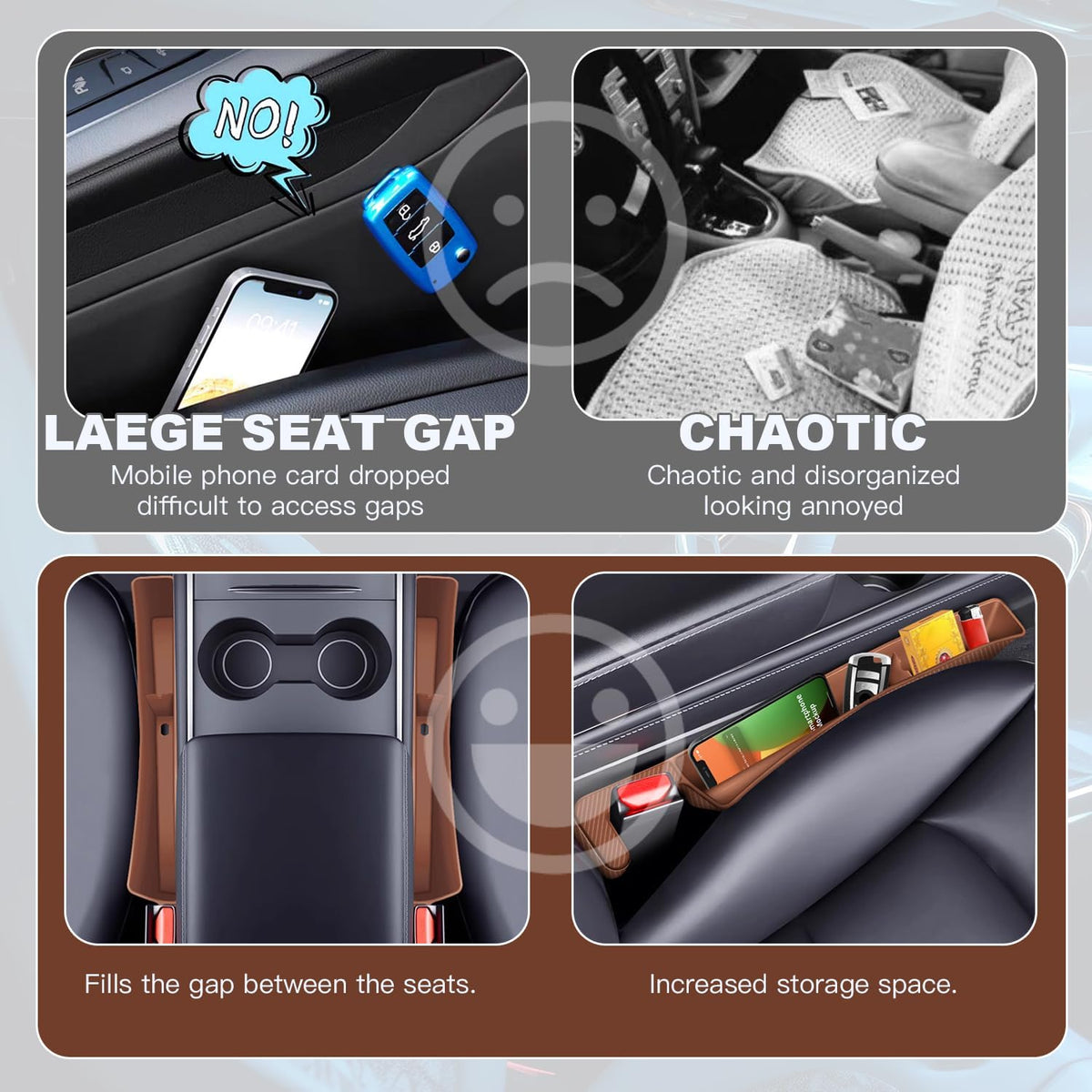 2PCS Car Seat Gap Filler Organizer,Multifunctional Car Gap Fillers with USB and Phone Holder, Universal Car Seat Storage Organizer Between Seats for Phone, Keys, Eyeglasses(Brown)