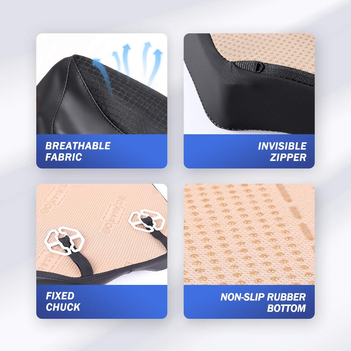 Car Seat Cushion, Comfortable Memory Foam Cushion for Driving, Auto Heightening Wedge Cushion for Sciatica Tailbone Pain Relief (Black)