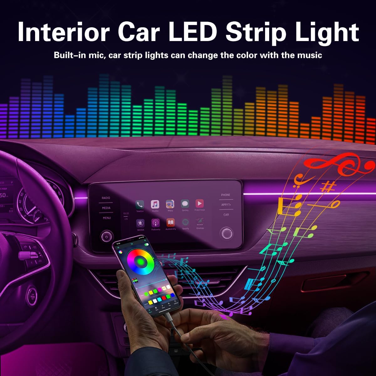 Interior Car Lights APP/Remote Control, 5 in 1 RGB USB Ambient Lighting Kit