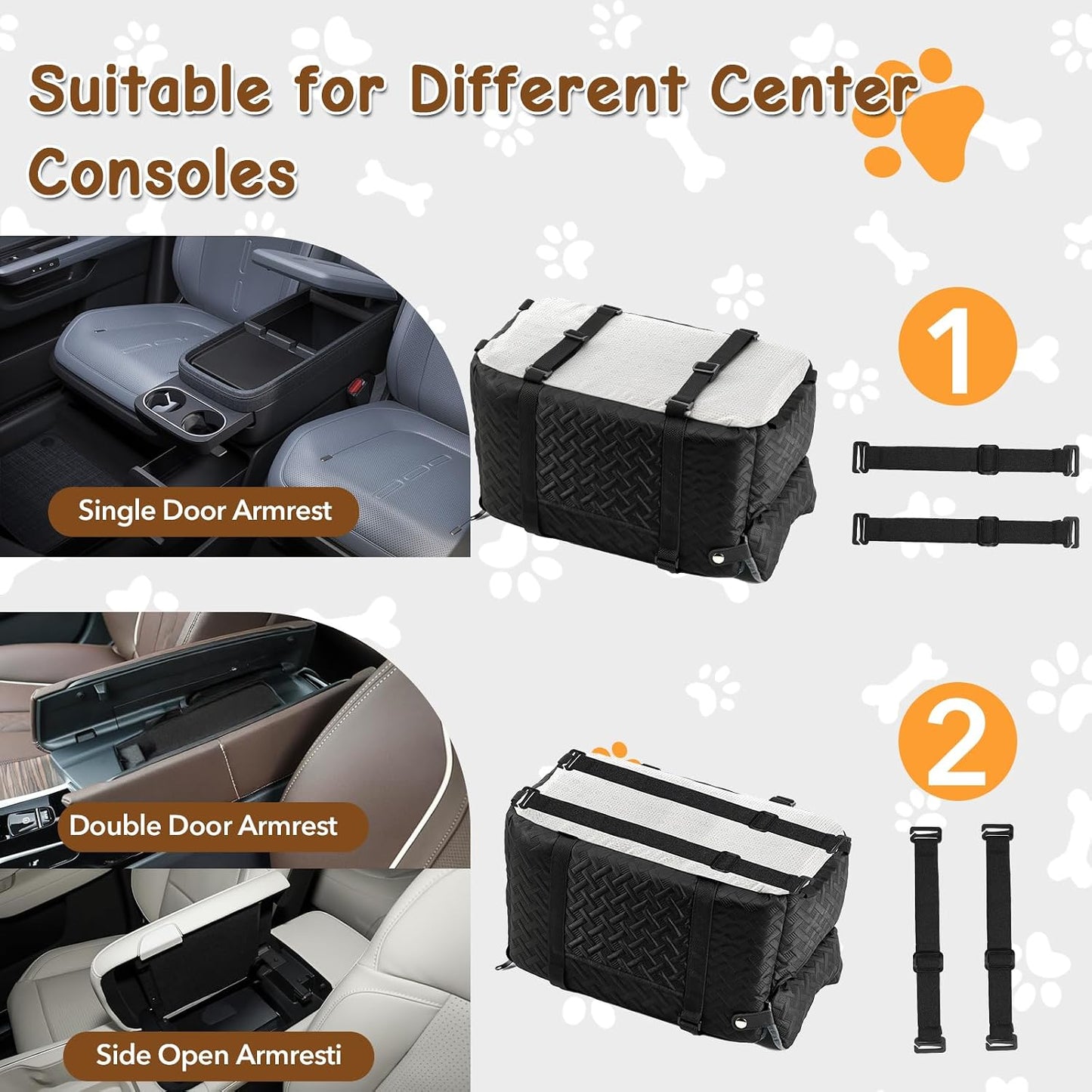 Center Console Dog Car Seat for Small Dogs Cats (Up to 15 lbs) - Washable, Foldable Pet Booster Seat with Safety Hooks, Adjustable Straps &amp; Storage Pocket