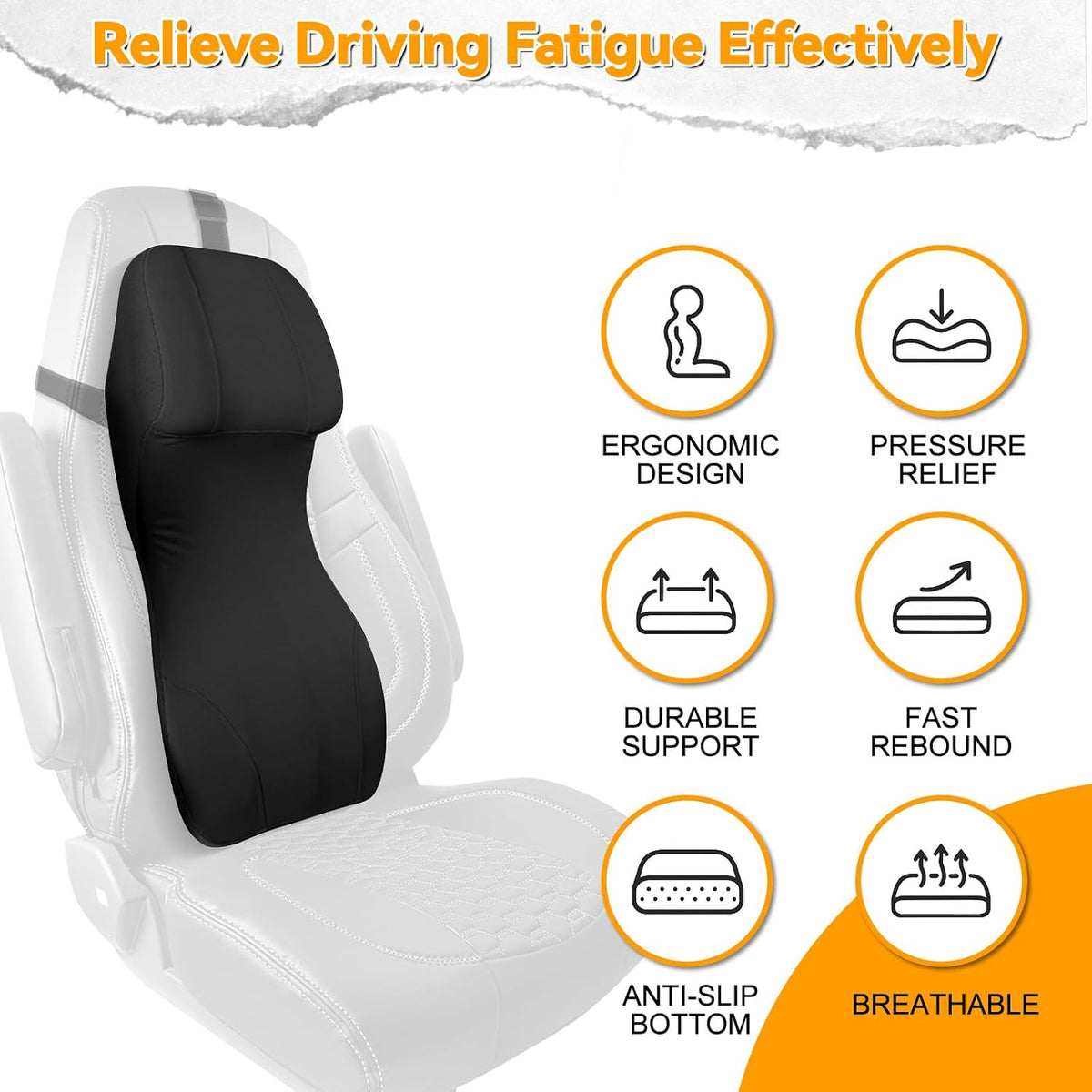 2-in-1 Car Lumbar Support with Headrest Pillow for Semi Truck Motorhome, Black