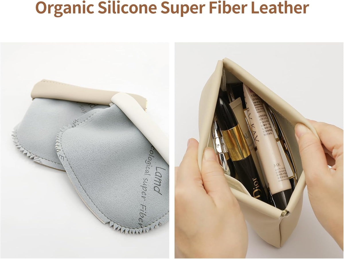 2 Pack Small Makeup Bag for Purse, Cosmetic Travel Pouch, Beige