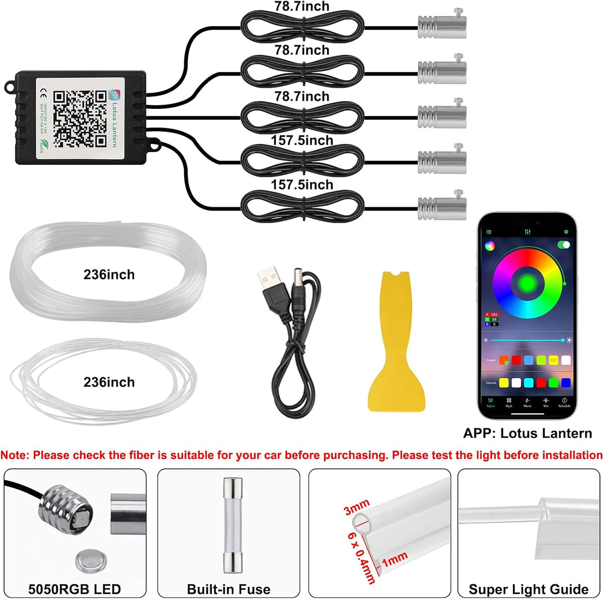 Interior Car Lights APP/Remote Control, 5 in 1 RGB USB Ambient Lighting Kit