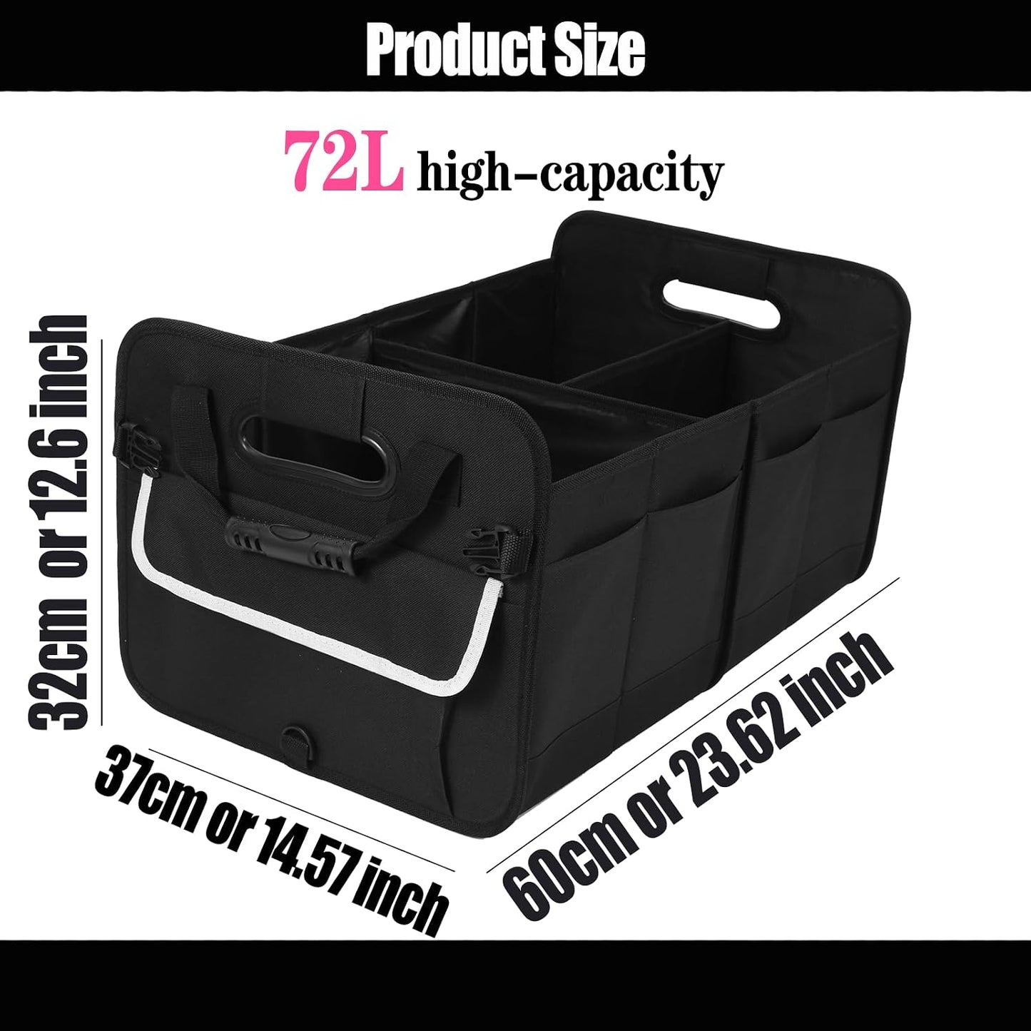 titiyiof Trunk Organizer for SUV & Sedan, Car Organizers and Storage, Waterproof Collapsible & Adjustable Straps, 70L Sturdy Car Organization for Car Accessories, Tools, Sundries (Black B, Large-A)