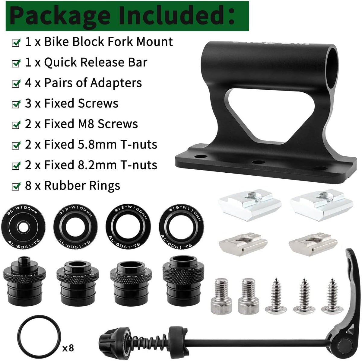 Bike Upgraded Quick Release Thru Axle Fork Mount and Bicycle Rear Wheel Holder, Black