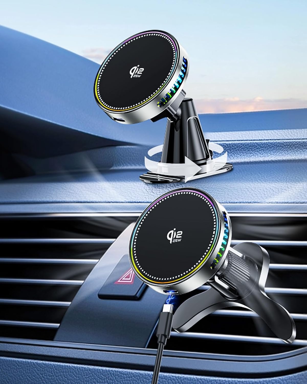 Qi2.2 25W Fast Charging Car Mount Charger, MagSafe Magnetic Phone Holder