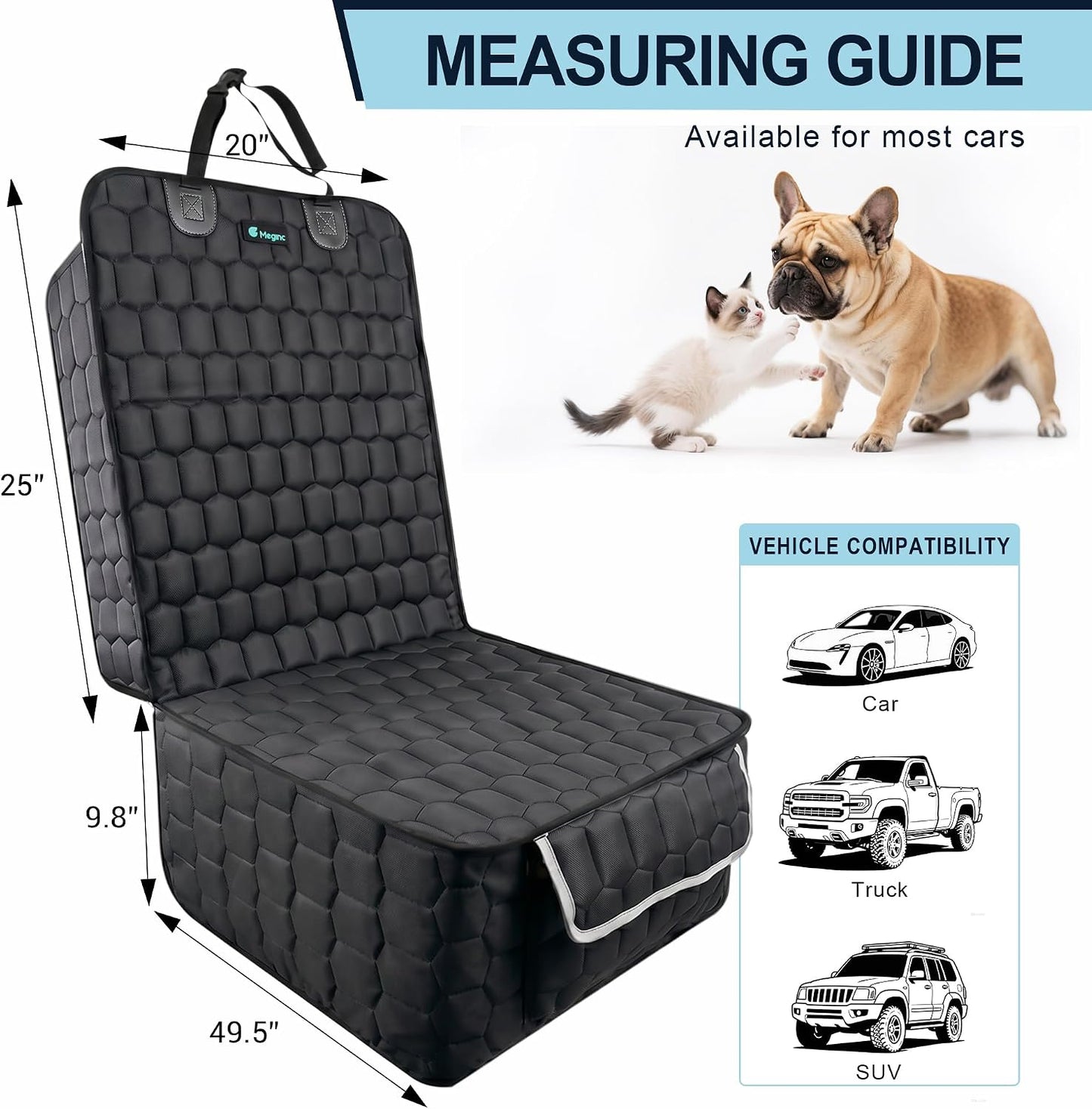 Meginc 2 Pack Front Seat Covers for Dogs, 600D Waterproof Dog Car Seat Covers with Side Flaps Non Slip Scratch Proof, Captain Chair Car Seat Protector Cover for Pets & Daily Use, Fits Cars SUV Trucks