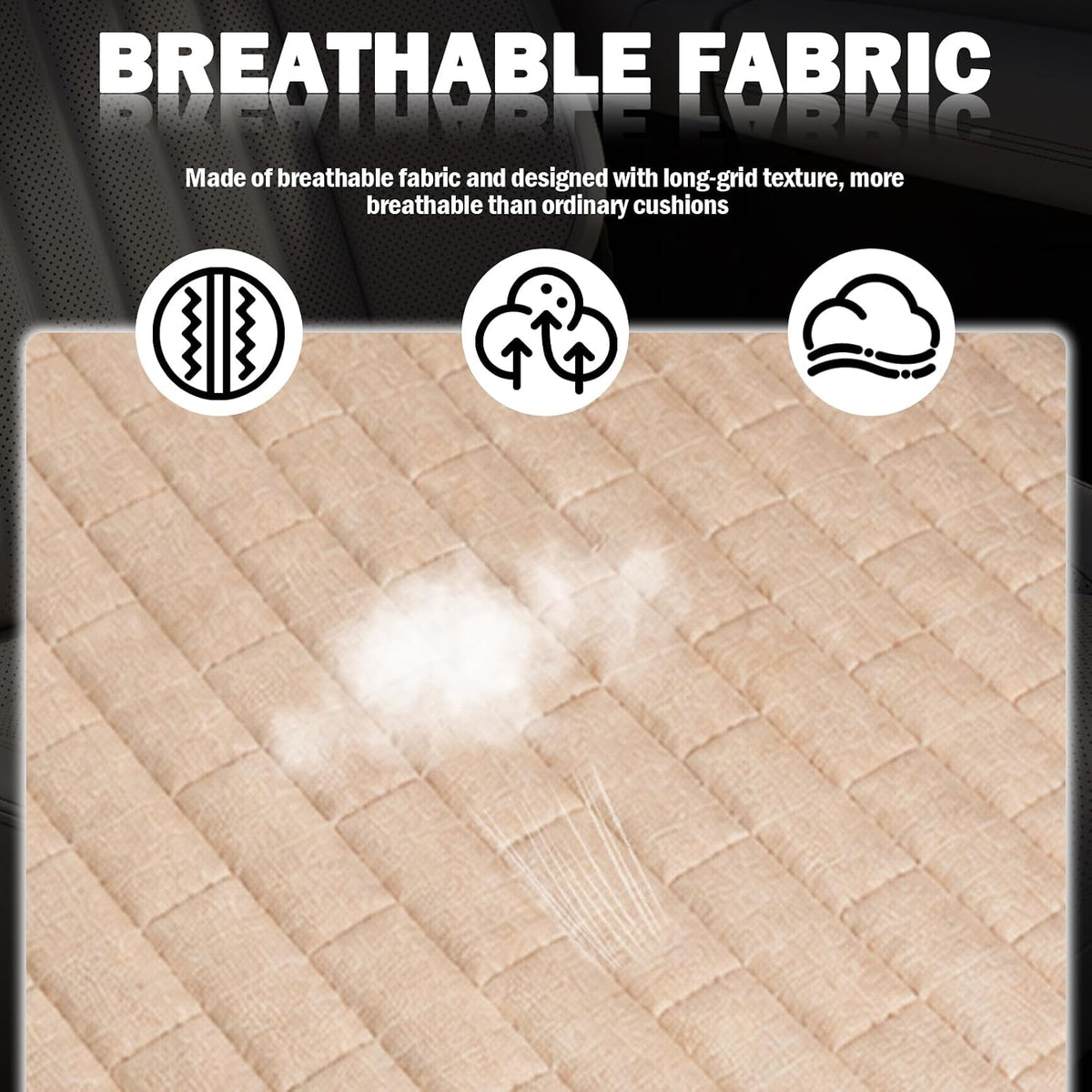 Car Back Seat Cover with Side Pockets,Breathable & All-Season Bench Seat Cover for Back Seats Protection,Anti-Slip Backs Seats Protector Car Interior Accessories for Cars,SUVs (Rear Seat/Beige)