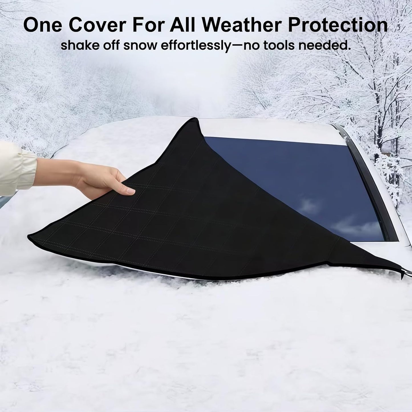 Padded Windshield Sun Shade Hood Cover Universal Fit Sedan SUV | Waterproof Windshield, Driver Side Window and Engine Hood Shield, All Weather Vehicle Guard Against UV Rays, Snow, Ice, Hail