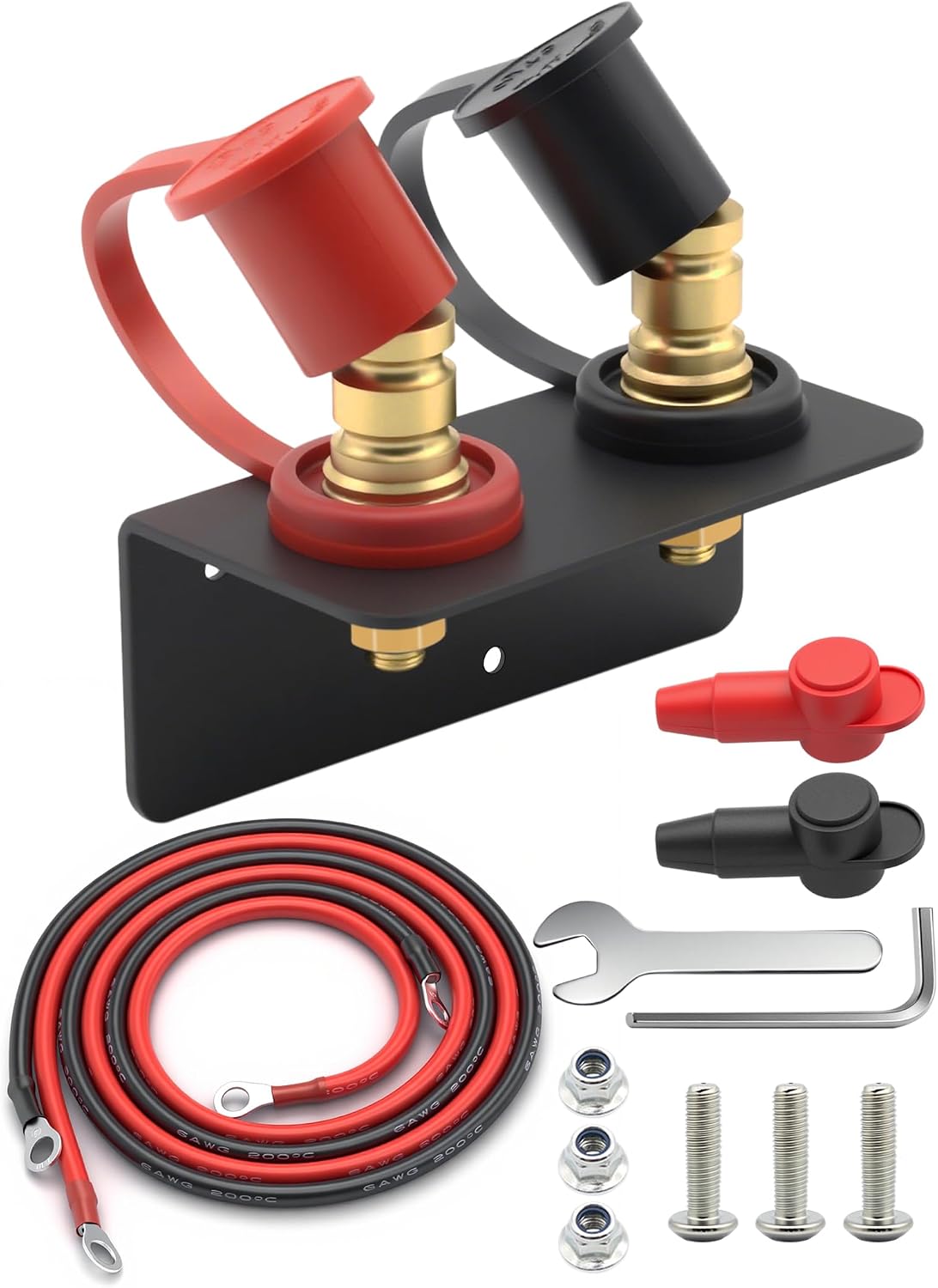 Battery Brass Jump Post 250A Battery Charging Post Kit Remote Battery Terminals with Cover 3/8 inch Stud 47 inch 6 AWG Cable for UTV ATV Car RV Trucks Boat Trailer Can-am (Red & Black)