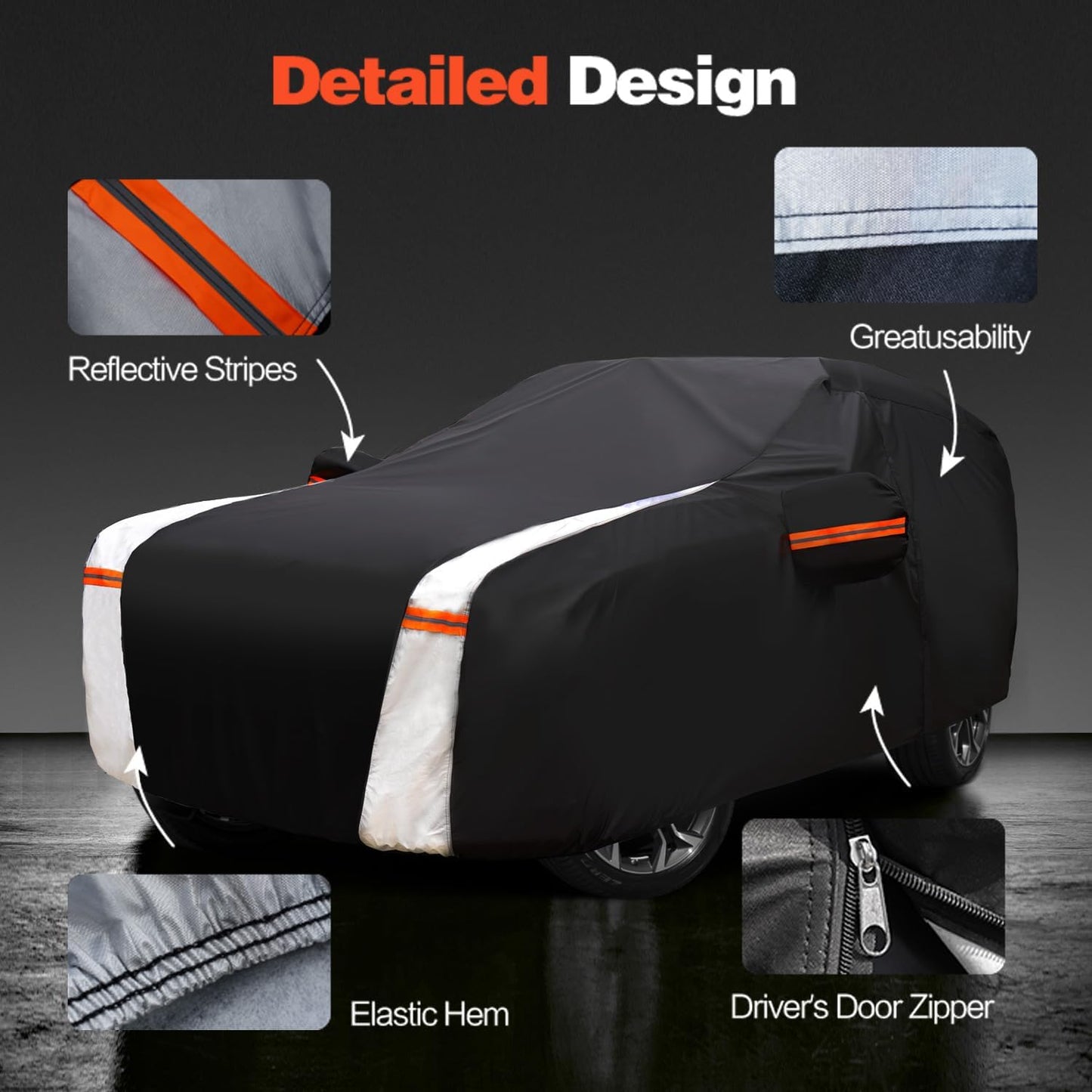 Large SUV Car Cover for Chevrolet Tahoe 100% Waterproof All Weather, Heavy Duty Outdoor Full Exterior Covers Rain Sun Wind UV Protection.