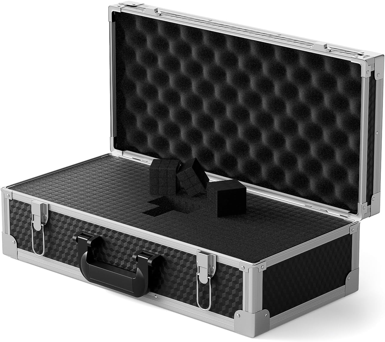 Phenyx Pro Aluminum Alloy Frame Carrying Case with One-layer Pre-Diced Pick and Pluck Foam, Ideal Single/Dual Wireless Mic Systems Transportation (Size Medium 17.1 x 12.6 x 4.1 In)
