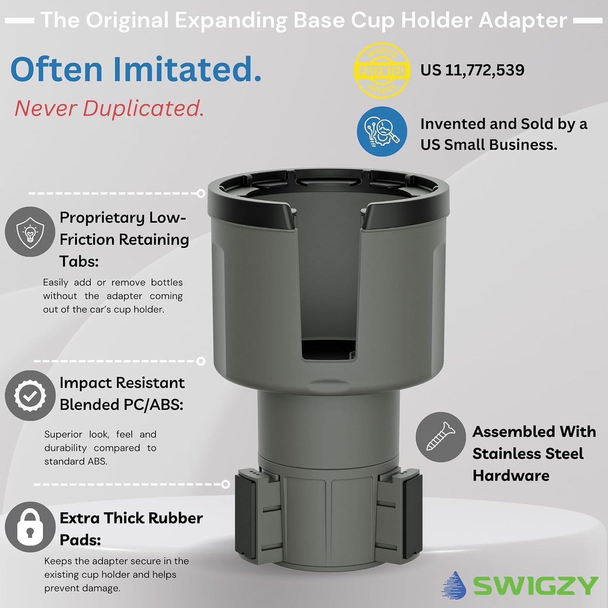 Swigzy Car Cup Holder Expander, Water Bottle Adapter Extender Insert, Gray