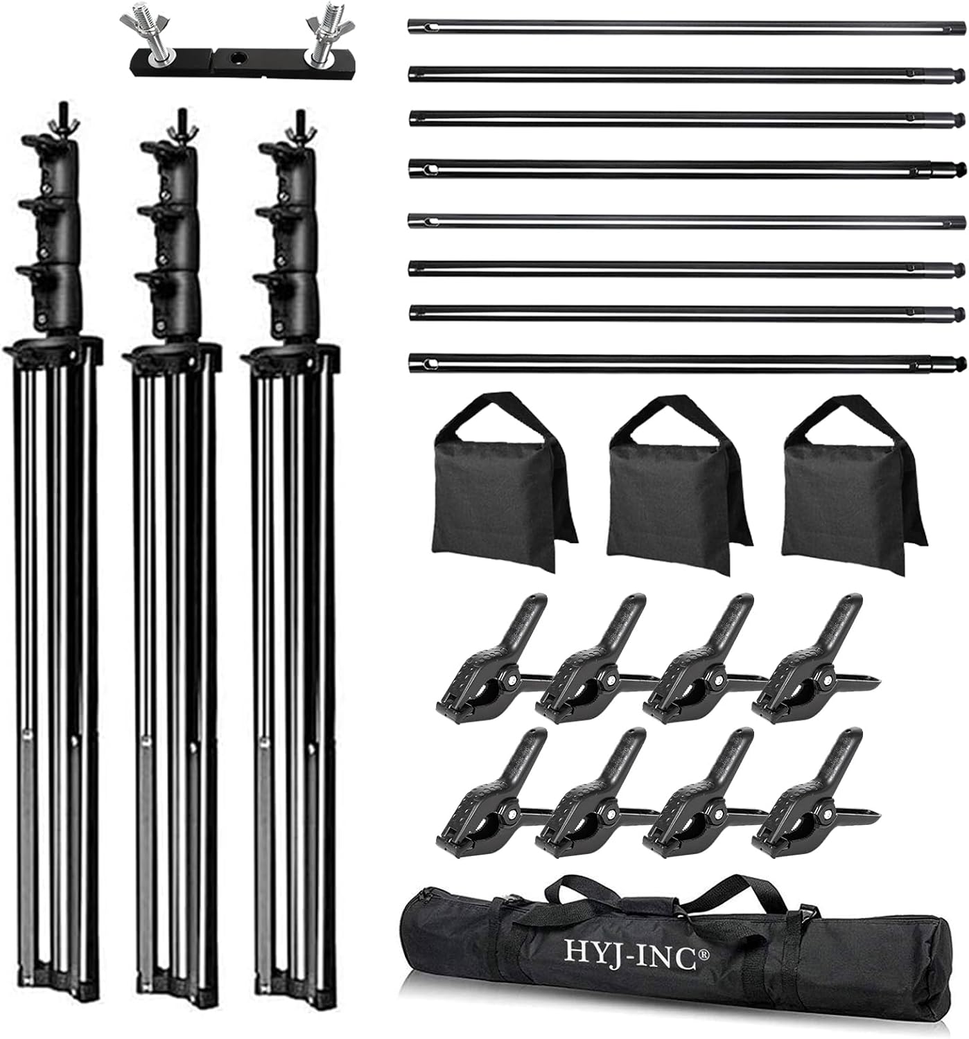 HYJ-INC Photo Video Studio 20ft (Wide) x 10ft (Tall) Heavy Duty Adjustable Width & Length Photography Backdrop Stand Background Support System Kit with Spring Clamps, Sandbags, Carry Bag
