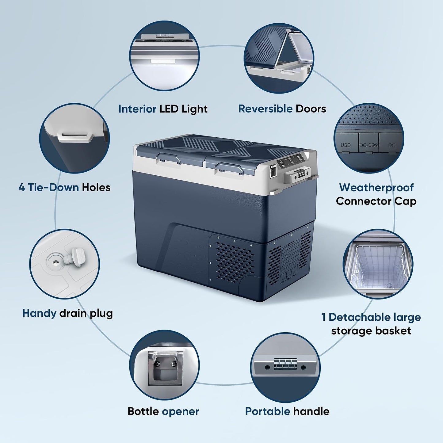 Feelfunn 12 Volt Refrigerator Car Fridge - 61QT(58L) Dual Zone Electric Cooler, Car Refrigerator -4℉~68℉, Portable Refrigerator 12/24V DC 100-240V AC, Portable Freezer for Travel Camping RV Home