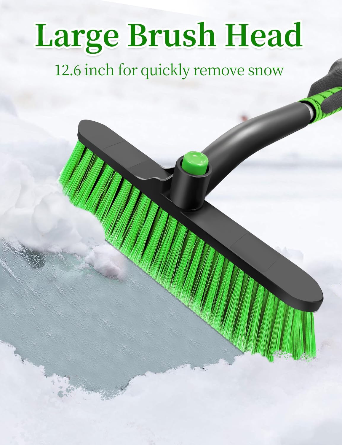 HEEYA 42.5 Inch Car Scraper Snow Brush, 12.6 Inch Large Brush Head with Ice Scraper for Window Windshield, Portable Snow Scraper for SUV Truck Vehicle RV Auto - Green