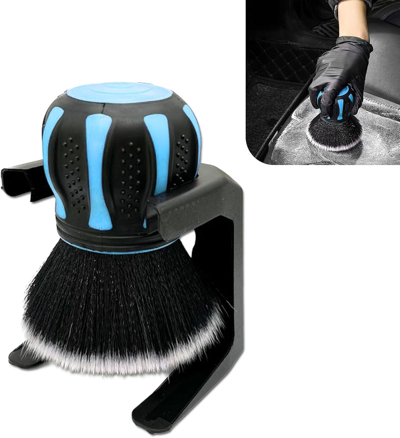 Car Detailing Brush, Multifunctional Soft Cleaning Brush for A/C Vents and Seat Gaps, Non-Slip Handle Ball-Shaped Multi-Function Cleaning Tool with Storage Rack, for Most Cars (Red)
