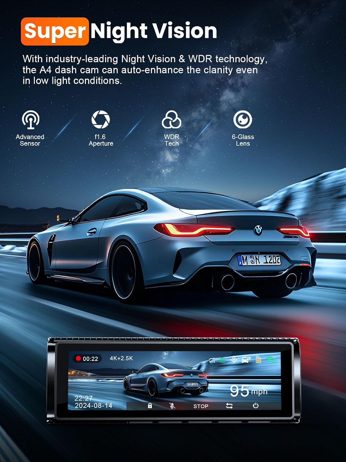 Affver 4K+2.5K Dash Cam Front and Rear, Built-in 5G WiFi 6 GPS Dual Dashcam