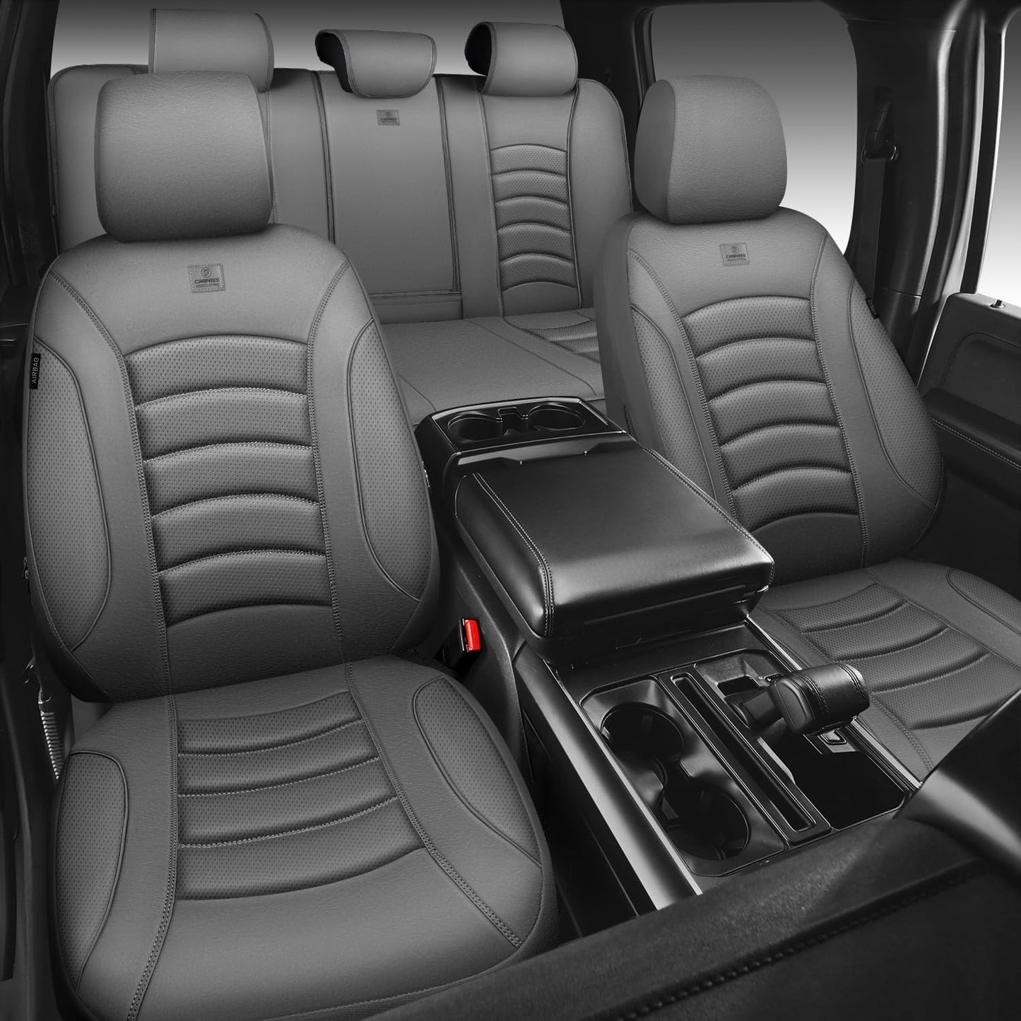 CAR PASS 3D Foam PU Leather Car Seat Covers, Universal Seat Covers Full Sets for Trucks SUV Sedan Automotive Seat Covers Armrest Airbag Compatible Waterproof Comfortable Faux Nappa Leather All Gray