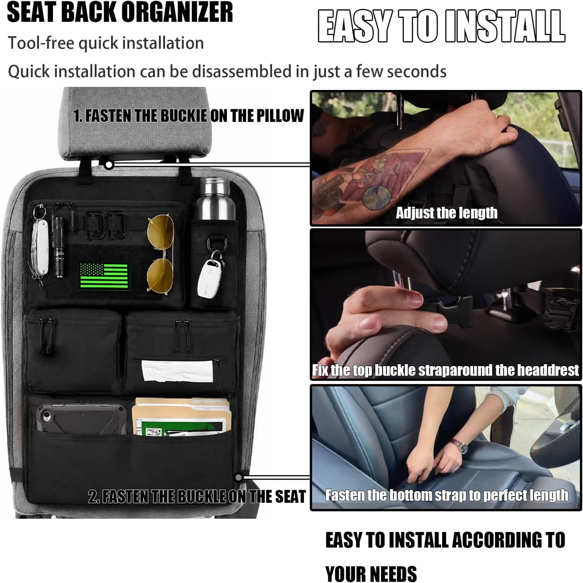 2 Set All in One Car Seat Back Organizer Fit Most Cars SUV Trucks Jeeps