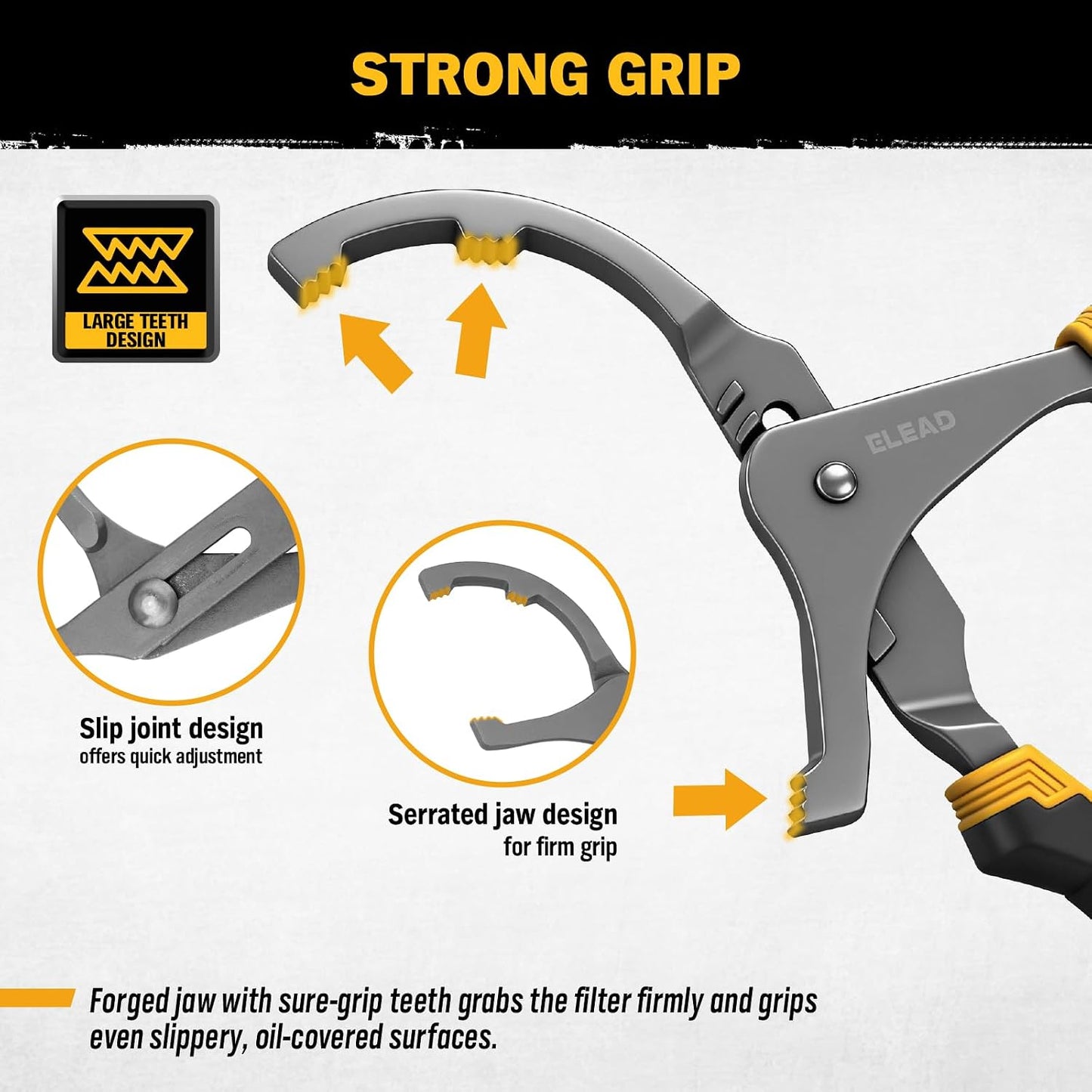 ELEAD Adjustable Oil Filter Wrench Set - 9" & 12" Pliers for Cars, Trucks, Motorcycles - Durable Carbon Steel, Ergonomic Grip, Easy Access Design