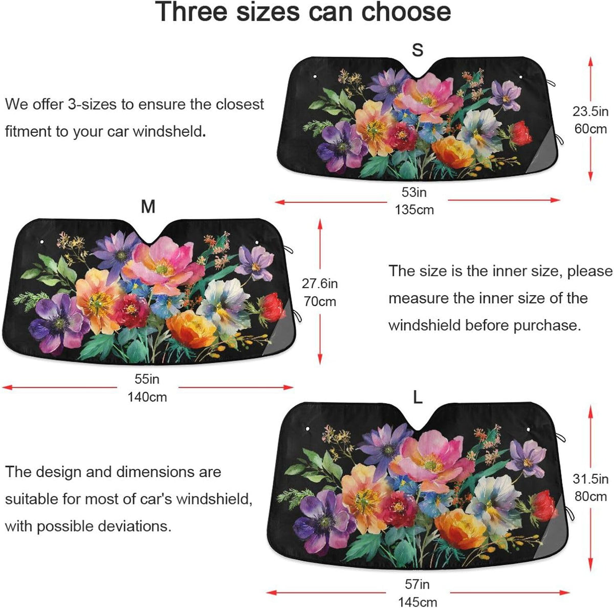 Foldable Car Windshield Sun Shade Flowers Colorful Leaves Stems Accordion Folding UV Block Cooling Sunshade Visor Front Window Keeps Vehicle Cool 55 x 27.6