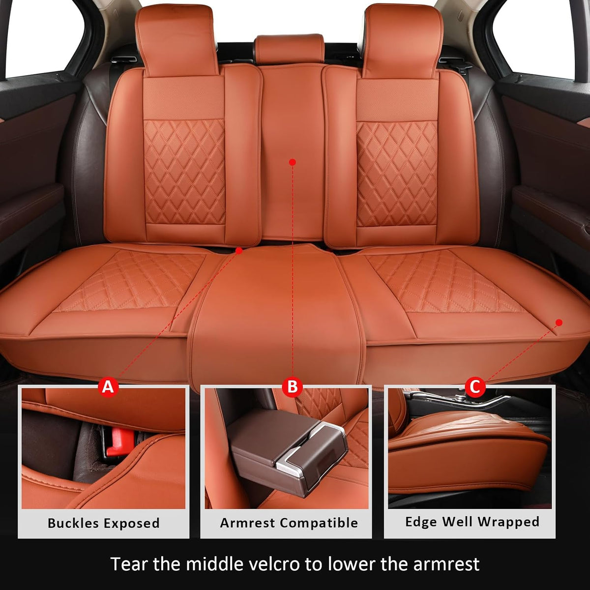 MIROZO Seat Covers Full Set,Leather Seat Covers Car Seat Protector Brown