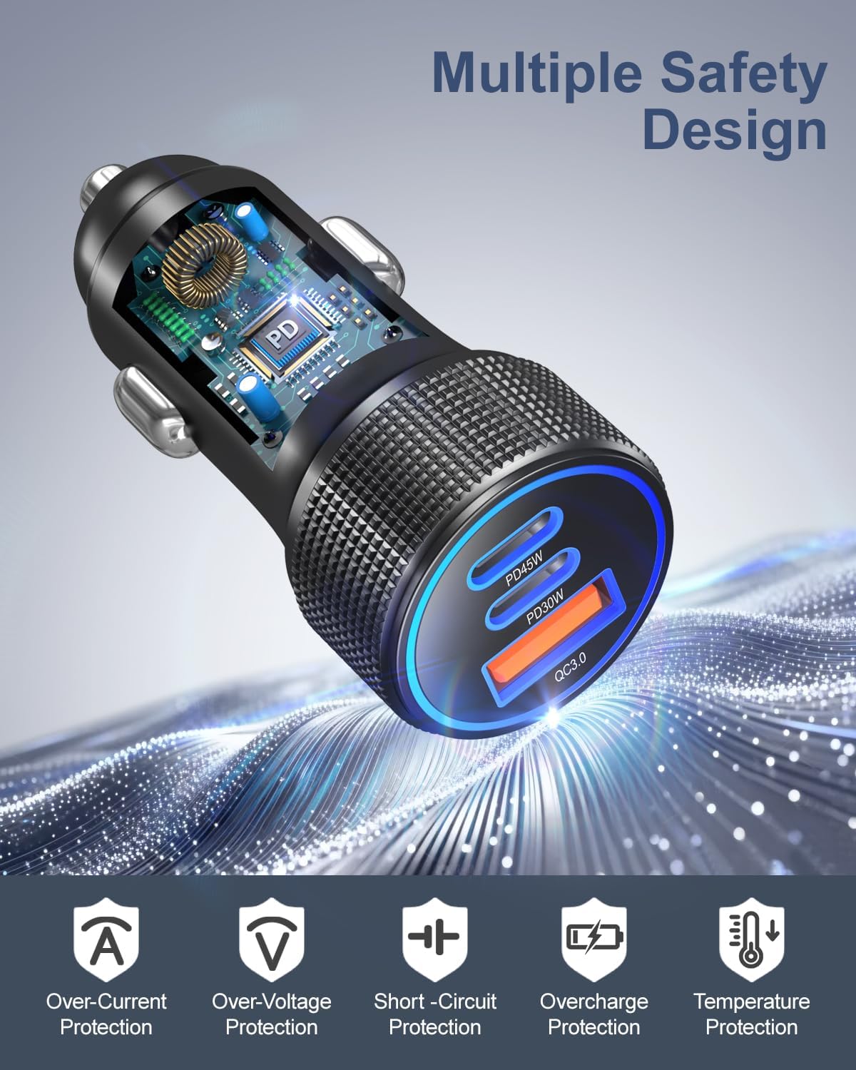 93W USB C Car Charger, 45W Super Fast Charging 2.0 Type C 3-Port Cigarette Lighter Adapter with 6ft USB-C Charger Cable for Galaxy S26 Ultra S25 FE S24 S22 iPhone 18 17 16 15 Pro Max