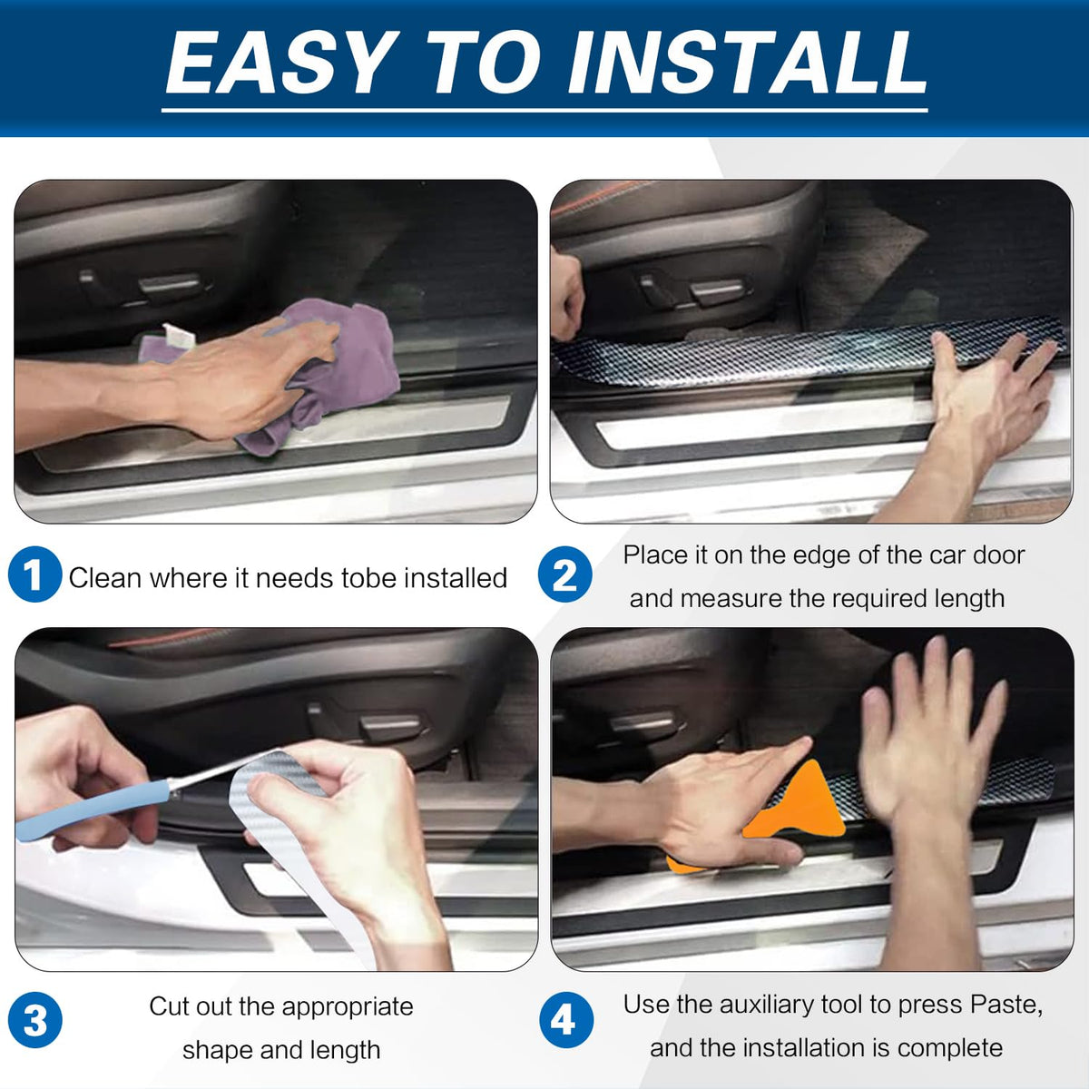 3D Carbon Fiber Clear Car Door Edge Protector, Anti-Collision Door Sill Guard Wrap Film, Universal Vehicle Door Edge Trim Guard 2.7 Inch x 33 Ft Transparent